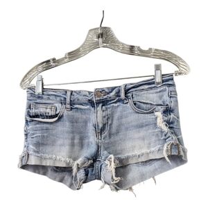 ⭐2.1 Light Wash Distressed Cut off Jean Shorts, 26 waist